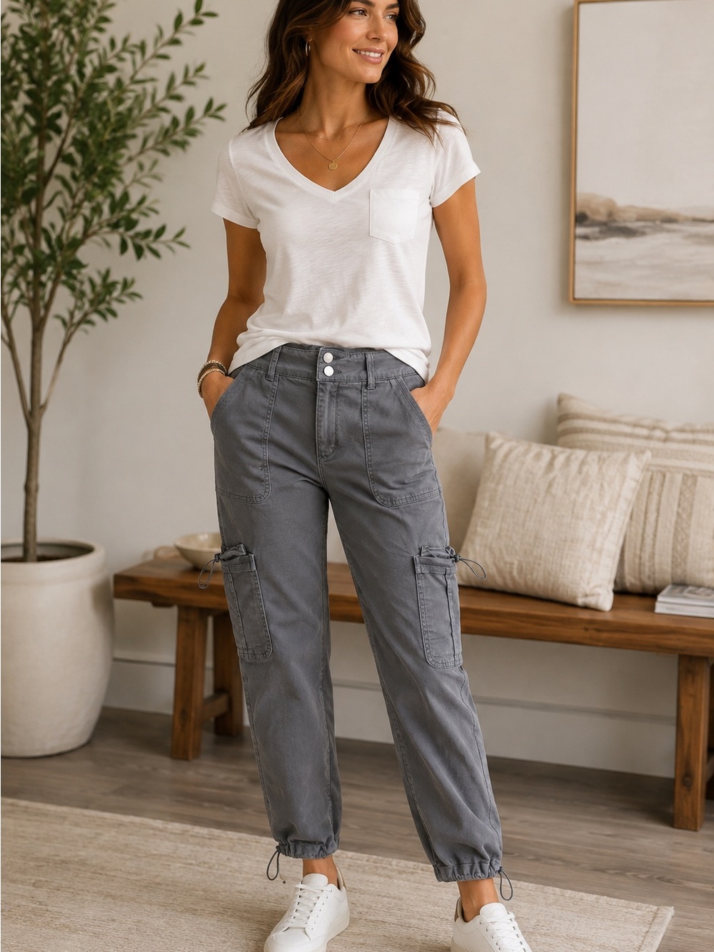 Democracy Ab Solution Cargo Jogger Pants Gray Size 2 Utility Stretch